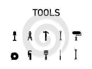 Conjunto de iconos en blanco y negro de herramientas photo