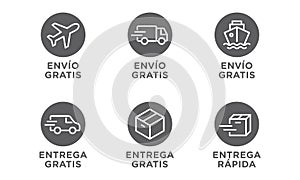 Conjunto de iconos de vector de envio, entrega gratis