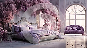Conjure an elegant dreamscape with soft lilac and platinum accents