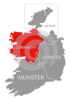 Connacht red highlighted in map of Ireland