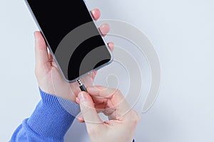 Connect  3.5mm jack port of smart phone. White background