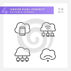 Connect devices to cloud based servers pixel perfect linear icons set