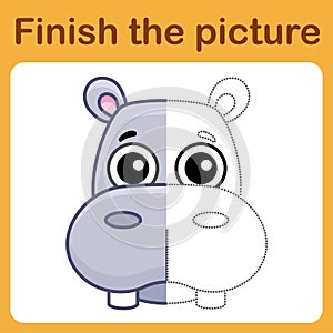 Connect the dot and complete the picture. Simple coloring hippo. Drawing game for children