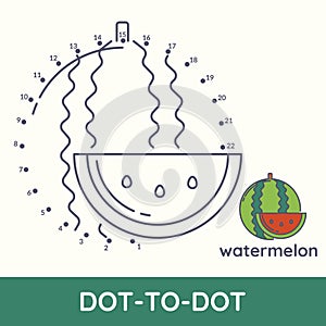 Connect dot to dot fun game cartoon watermelon exercise. Coloring educational game for preschool kids and children. Fruit and