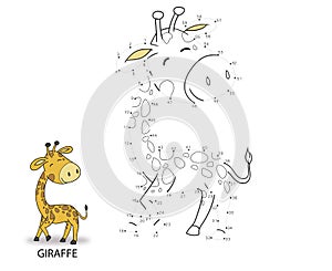 Connect  dot to dot game. numbers game. draw a line. vector illustration of cute giraffe cartoon. educational games for kids