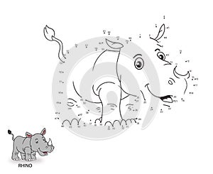 connect  dot to dot game. numbers game. draw a line. vector illustration of a cute rhino.