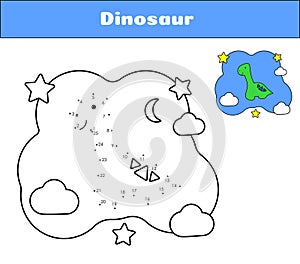 Connect the dots. Dino print cards for educational game. Coloring book Cartoon character dinosaur. Cute diplodocus