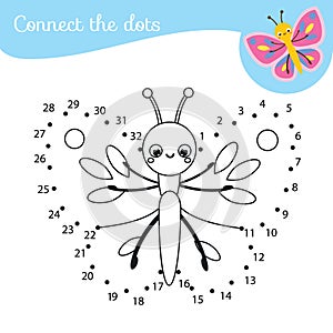 Connect the dots. Dot to dot by numbers activity for kids and toddlers. Children educational game. Cartoon butterfly photo