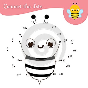 Connect the dots. Dot to dot by numbers activity for kids and toddlers. Children educational game. Insect series, cartoon bee