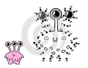 Connect the dots and draw a cute alien character. Join the numbers activity page with funny monster