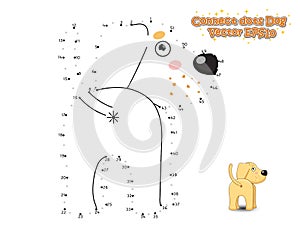 Connect The Dots and Draw Cute Cartoon Dog Puppy Labrador. Educational Game for Kids. Vector Illustration.