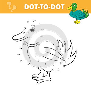 Connect The Dots and Draw Cute Cartoon Duck. Educational Game for Kids.