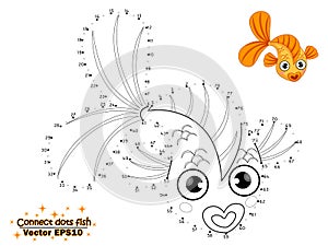 Connect the dots draw the cute cartoon fish and color. education photo