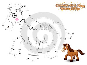 Connect The Dots and Draw Cute Cartoon Horse. Educational Game f