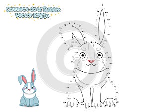 Connect The Dots and Draw Cute Cartoon Rabbit. Educational Game