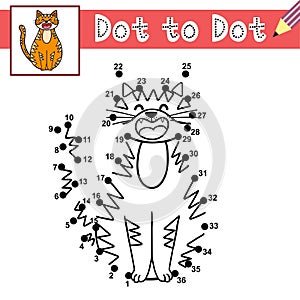 Connect the dots and draw a cute cat. Dot to dot game. Educational activity page