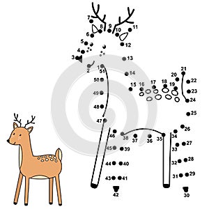Connect the dots and draw a cute deer. Numbers game for children