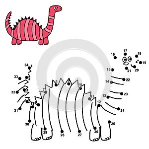 Connect the dots and draw a cute dinosaur. Numbers game for children