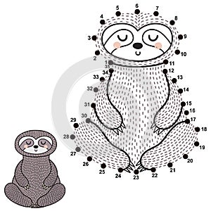 Connect the dots and draw a cute meditating sloth