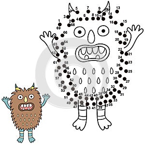 Connect the dots and draw a cute monster. Numbers game for children