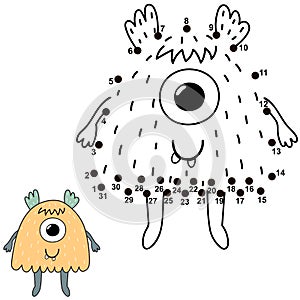 Connect the dots and draw a cute monster. Numbers game for children