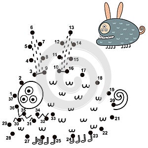 Connect the dots and draw a cute monster. Numbers game for children