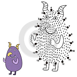 Connect the dots and draw a cute monster. Numbers game for children