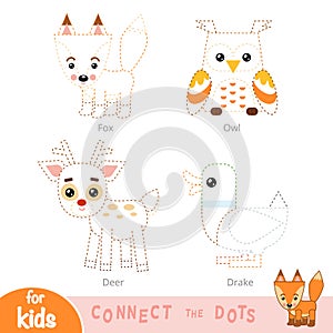 Connect the dots, education game for children. Forest animals set