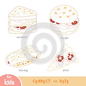 Connect the dots, education game for children, set of food