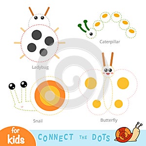 Connect the dots, education game for children. Set of insects