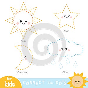 Connect the dots, education game for children. Set of nature items