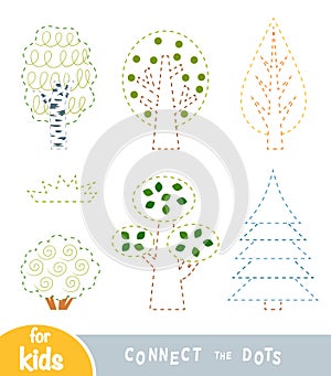 Connect the dots, education game for children, set of trees