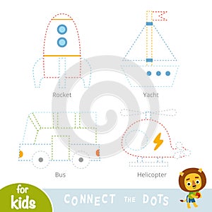 Connect the dots, education game for children. Transport set photo