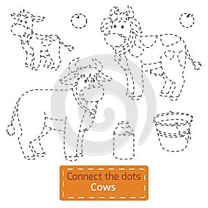 Connect the dots (farm animals set, cow family)