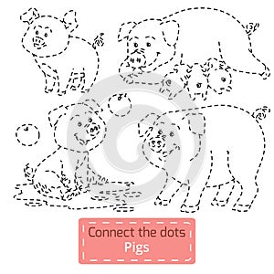 Connect the dots (farm animals set, pig family)