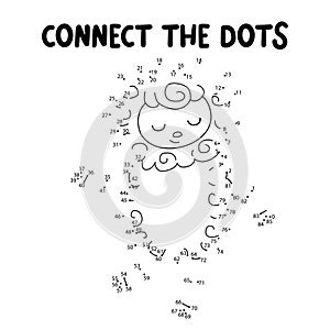 Connect the dots game. Lamb printable worksheet for kids. Can be used as children coloring book.