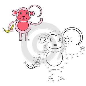 Connect the dots game monkey vector illustration