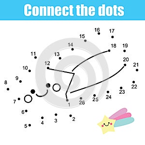 Connect the dots by numbers children educational game with cute falling star