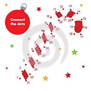 Connect the dots by numbers children educational game. New Year theme, Christmas candy cane