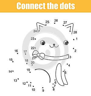 Connect the dots by numbers children educational game. Printable worksheet activity. Animals theme, cat