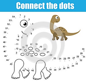 Connect the dots by numbers children educational game. Printable worksheet activity. Animals theme, dinosaur
