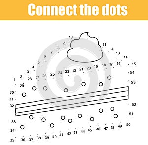 Connect the dots by numbers children educational game. Printable worksheet activity. Food theme. Drawing cake photo