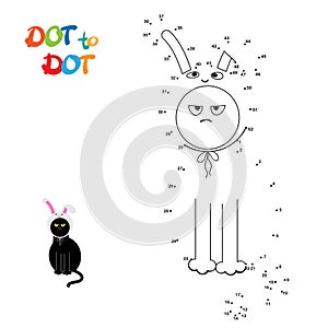 Connect The Dots and Paint Cartoon Cat. Educational Game for Kids