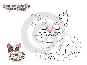 Connect The Dots and Paint Cute Cartoon Cat. Educational Game for Kids. Vector Illustration.