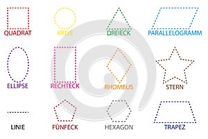 Connect dots and paint geometric figures with names on Deutch