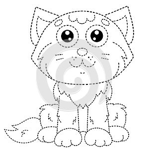 Connect the dots picture. Tracing worksheet. Puzzle for kids. Coloring Page Outline Of cartoon cute cat. Coloring book for
