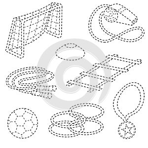 Connect the dots, set of football training objects. Activity educational game for kids