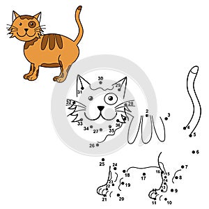 Connect the dots to draw the cute cat and color it photo