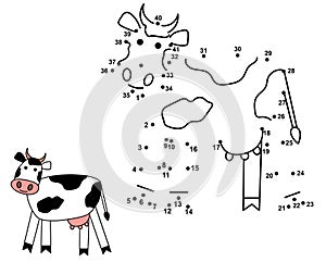 Connect the dots to draw the cute cow. Educational numbers game