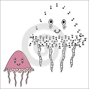 Connect the dots to draw the cute jellyfish and color it photo